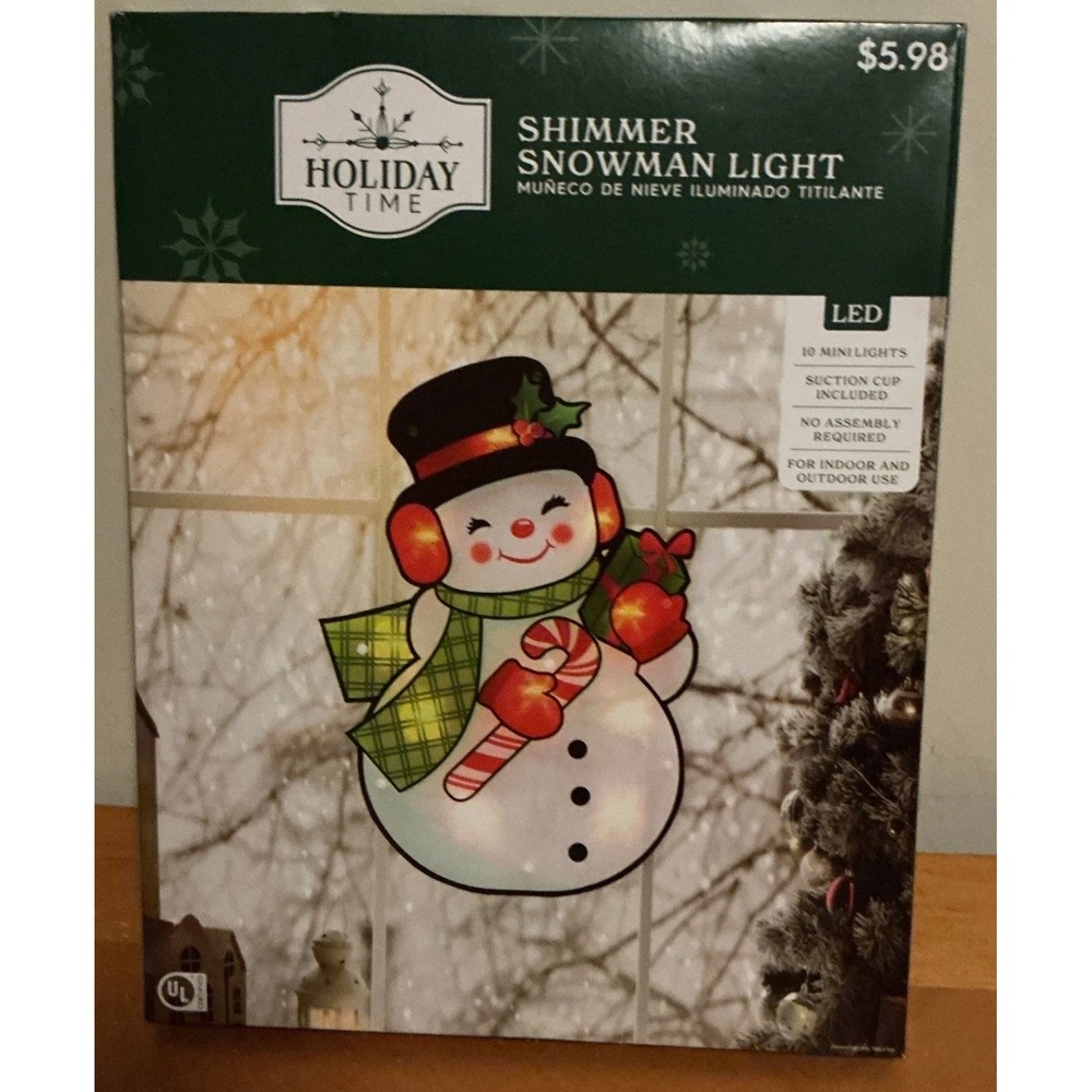 Holiday Time Shimmer Snowman Light‎ Christmas Window Silhouette Decor 16"